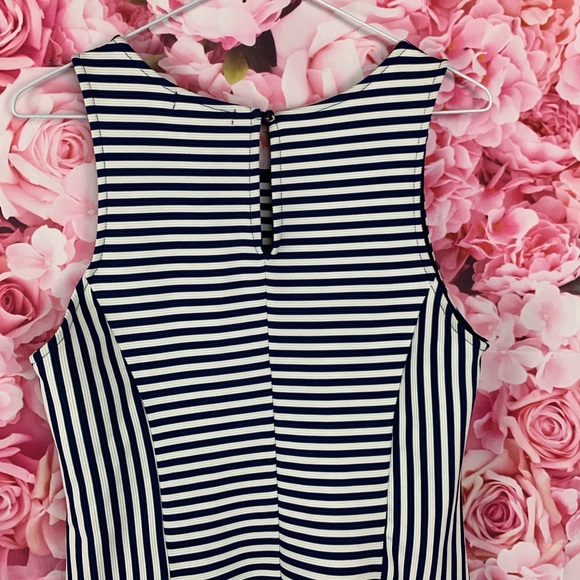 MONTEAU ⚓️navy blue and white striped midi sleeveless dress nautical - Picture 7 of 13